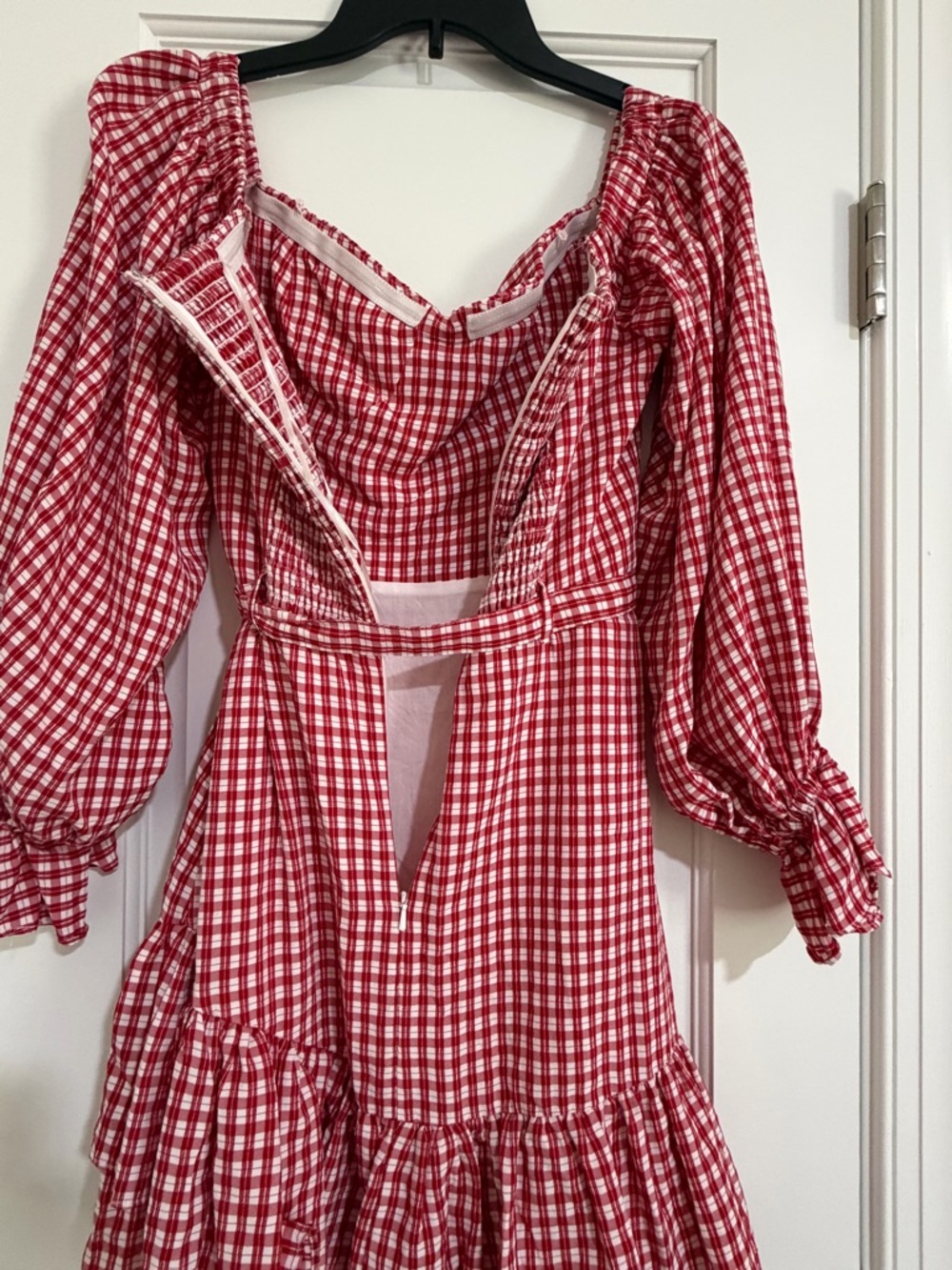 Anthropologie Maeve Gingham Bare Frill Mini Dress - Picture 11 of 14